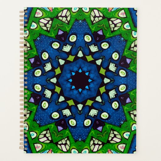 Mosaic Blue Green Hippie Boho Mandala Planner (Voorkant)