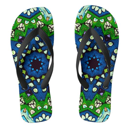 Mosaic Blue Green Hippie Boho Mandala Teenslippers (Voetbed)