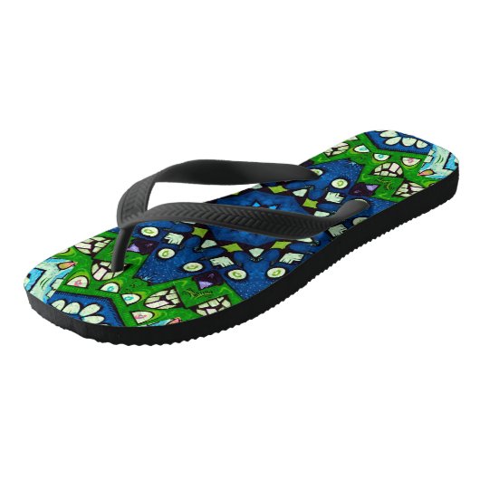 Mosaic Blue Green Hippie Boho Mandala Teenslippers (Schuin)
