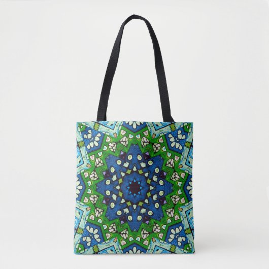 Mosaic Blue Green Hippie Boho Mandala Tote Bag (Voorkant)