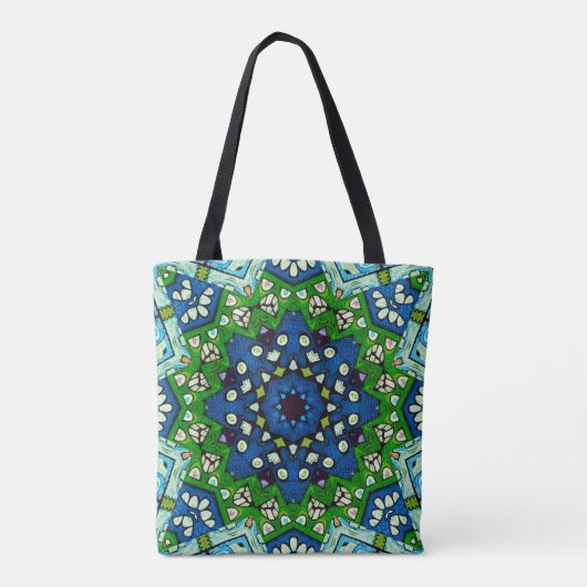 Mosaic Blue Green Hippie Boho Mandala Tote Bag (Achterkant)