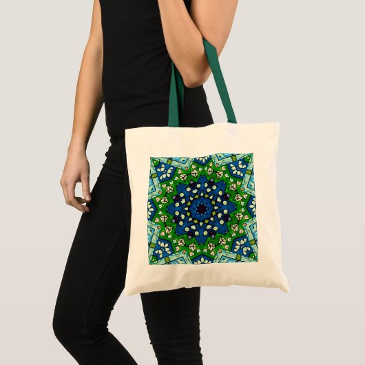 Mosaic Blue Green Hippie Boho Mandala Tote Bag (Voorkant (product))