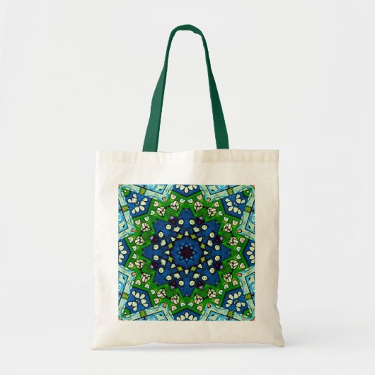 Mosaic Blue Green Hippie Boho Mandala Tote Bag (Voorkant)