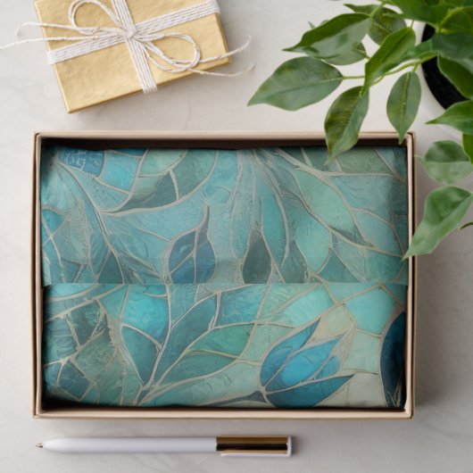 Mosaic Blue Teal Floral Pattern Decoupage Tissuepapier (Geschenk)