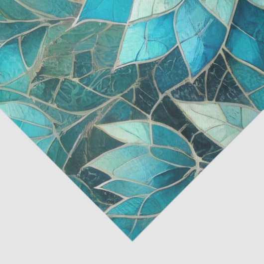 Mosaic Blue Teal Floral Pattern Decoupage Tissuepapier (Detail)