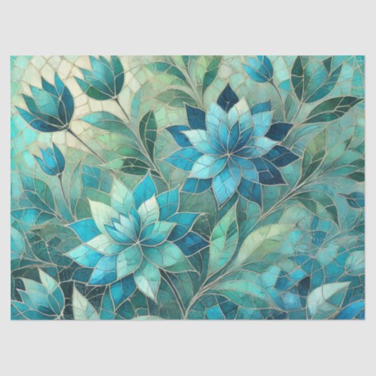 Mosaic Blue Teal Floral Pattern Decoupage Tissuepapier (Voorkant)