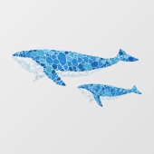 Mosaic Blue Whales Nautical Decor Raamsticker (Vel)