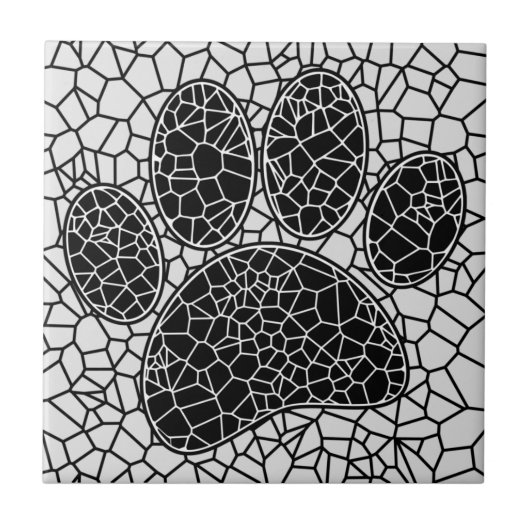 Mosaic Canine Art Dog Paw Print In Black And White Tegeltje (Voorkant)