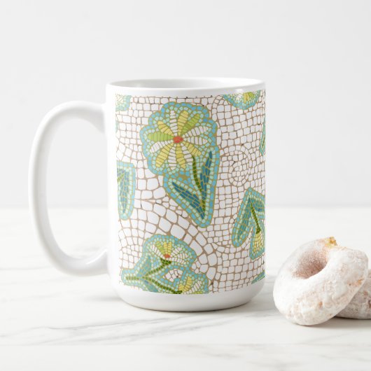 Mosaic Daisies White 11 oz Classic Mok (Met donut)