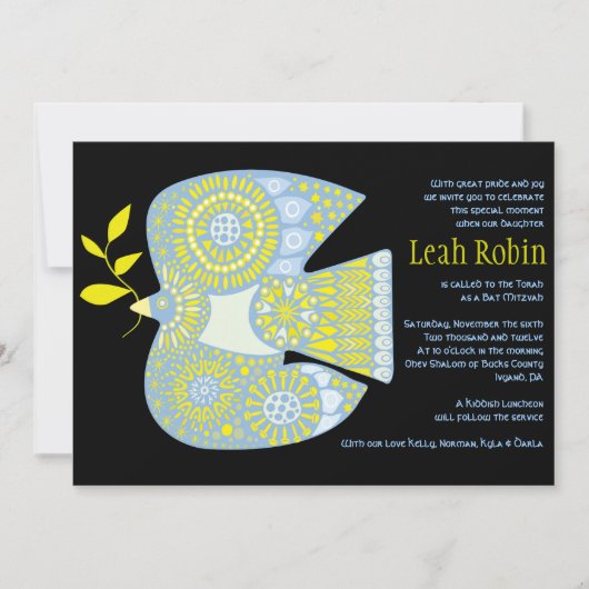 MOSAIC DOVE of PEACE Bat Mitzvah Invitation Kaart (Voorkant)