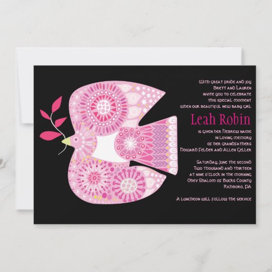 MOSAIC DOVE van PEACE Jewish Baby Naming Invitatio Kaart (Voorkant)