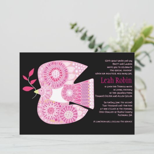 MOSAIC DOVE van PEACE Jewish Baby Naming Invitatio Kaart (Staand voorkant)