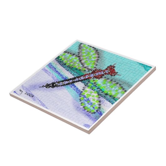 Mosaic Dragonfly Tile Tegeltje (Zijkant)
