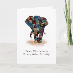 Mosaic Elephant Birthday Card Kaart