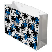 Mosaic Geckos Pattern - blauw zwart wit grijs Large Cadeautasje (Achterkant Gekanteld)