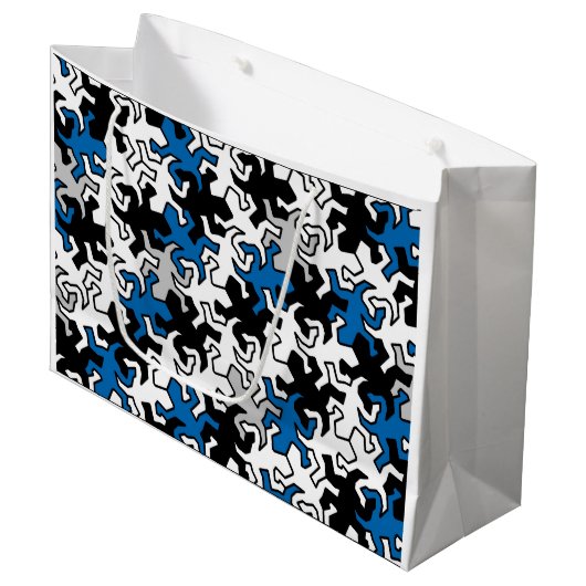 Mosaic Geckos Pattern - blauw zwart wit grijs Large Cadeautasje (Voorkant Gekanteld)