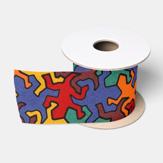 Mosaic Geckos Pattern - Earth Color Satijnen Lint (Spoel)