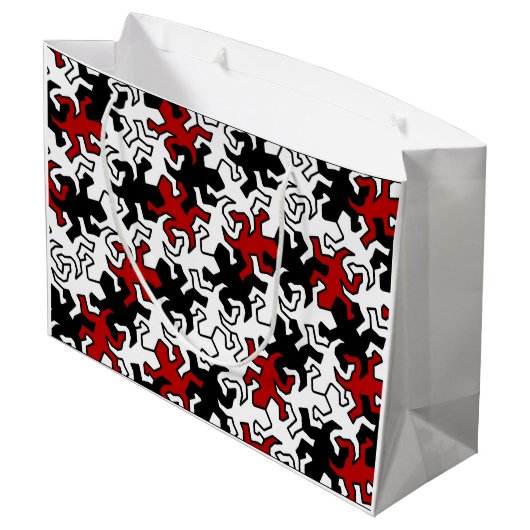 Mosaic Geckos Pattern - rood zwart wit Large Cadeautasje (Achterkant Gekanteld)