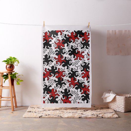 Mosaic Geckos Pattern - rood zwart wit Stof (Voorbeeld)