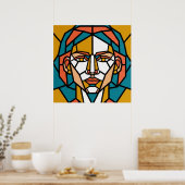 Mosaic Geometric Portrait in Amber and Teal Poster (Keuken)