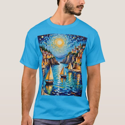 Mosaic Harbour Sunset Sailboats T-shirt (Voorkant)