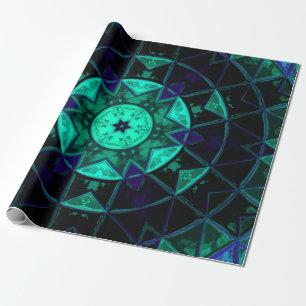 Mosaic Kaleidoscope - Blauwgroen zwart-wit en blau Cadeaupapier