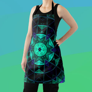Mosaic Kaleidoscope - Blauwgroen zwart-wit en blau Schort