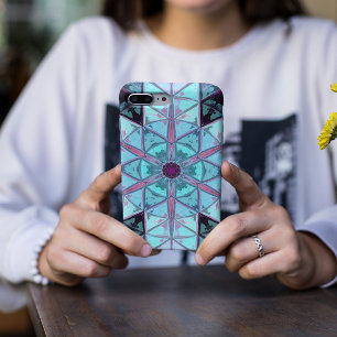 Mosaic Kaleidoscope Flower Blue and Red Case-Mate iPhone Case