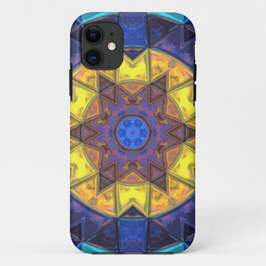 Mosaic Kaleidoscope Flower Blue and Yellow Case-Mate iPhone Case (Achterkant)
