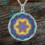 Mosaic Kaleidoscope Flower Blue and Yellow Sterling Zilver Ketting<br><div class="desc">Dit mozaïekkaleidoscoopbloemontwerp is voorzien van briljante gele en blauwe tegels. Een levendig geometrisch ontwerp geïnspireerd door fractals,  mandala's en gekleurde glazen mozaïeken. Haal nu dit mooie trippy ontwerp en voeg wat roebelkleurige kleuren toe aan je leven!</div>