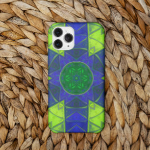 Mosaic Kaleidoscope Flower Blue en Green Case-Mate iPhone Case