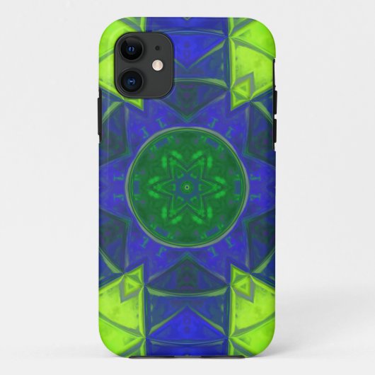 Mosaic Kaleidoscope Flower Blue en Green Case-Mate iPhone Case (Achterkant)
