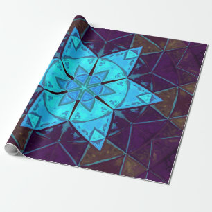 Mosaic Kaleidoscope Flower Blue en Paars Cadeaupapier