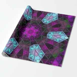 Mosaic Kaleidoscope Flower Blue en Paars Cadeaupapier
