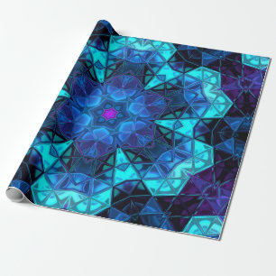 Mosaic Kaleidoscope Flower Blue en Paars Cadeaupapier