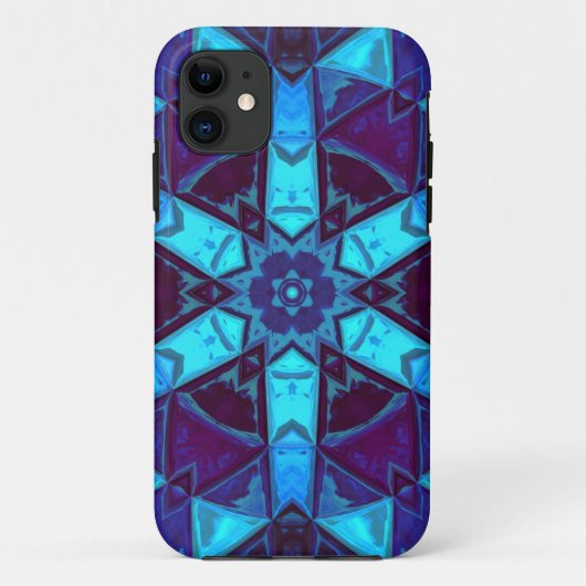 Mosaic Kaleidoscope Flower Blue en Paars Case-Mate iPhone Case (Achterkant)