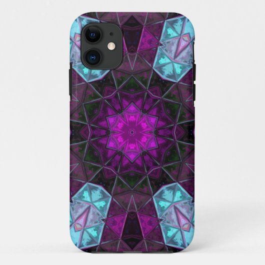 Mosaic Kaleidoscope Flower Blue en Paars Case-Mate iPhone Case (Achterkant)