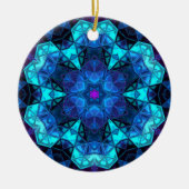 Mosaic Kaleidoscope Flower Blue en Paars Keramisch Ornament (Voorkant)
