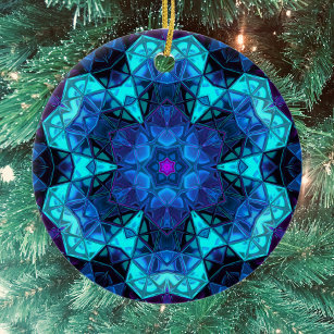 Mosaic Kaleidoscope Flower Blue en Paars Keramisch Ornament