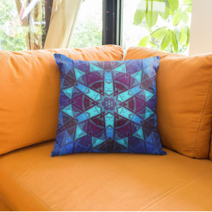 Mosaic Kaleidoscope Flower Blue en Paars Kussen