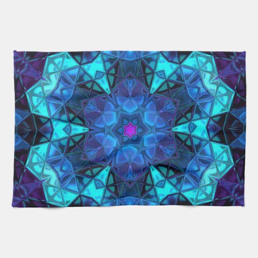 Mosaic Kaleidoscope Flower Blue en Paars Theedoek (Horizontaal)