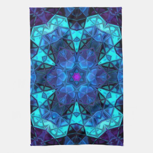 Mosaic Kaleidoscope Flower Blue en Paars Theedoek (Verticaal)