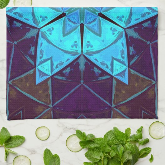 Mosaic Kaleidoscope Flower Blue en Paars Theedoek (Gevouwen)