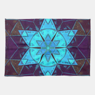 Mosaic Kaleidoscope Flower Blue en Paars Theedoek