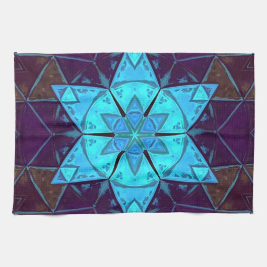 Mosaic Kaleidoscope Flower Blue en Paars Theedoek (Horizontaal)