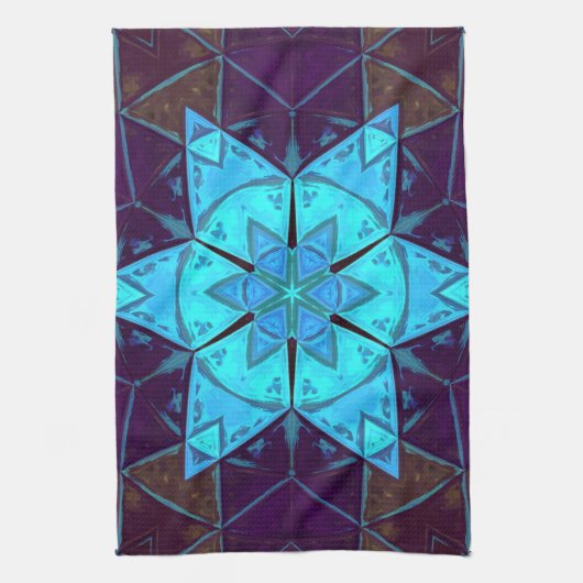 Mosaic Kaleidoscope Flower Blue en Paars Theedoek (Verticaal)