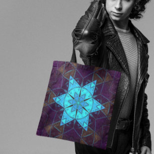 Mosaic Kaleidoscope Flower Blue en Paars Tote Bag