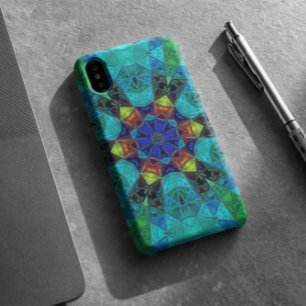 Mosaic Kaleidoscope Flower Blue Green and Oranje Case-Mate iPhone Case