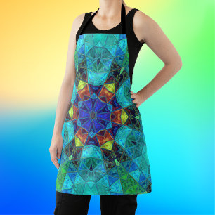 Mosaic Kaleidoscope Flower Blue Green and Oranje Schort