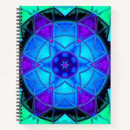 Mosaic Kaleidoscope Flower Blue Paars and Blauwgro Notitieboek